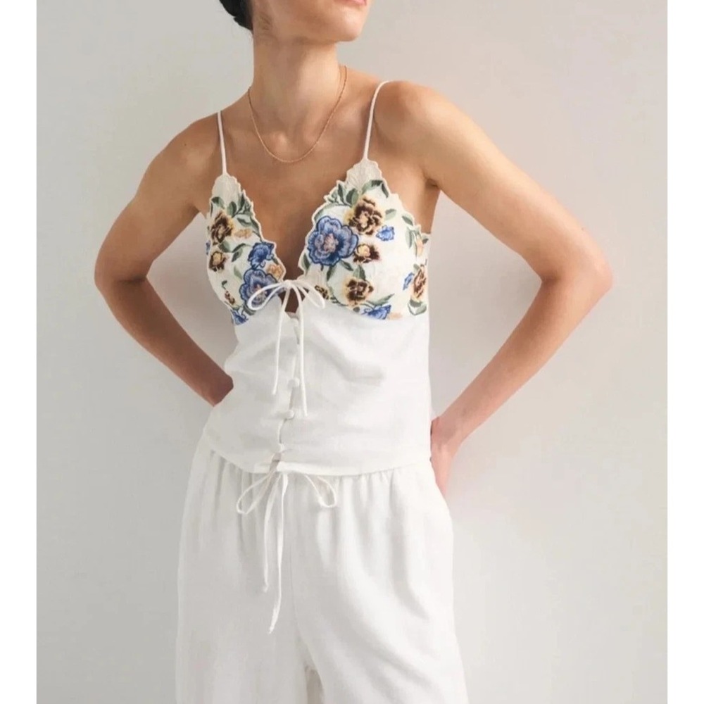 Abercrombie & Fitch Women's Linen Blend White Embroidered Lace Trim Cami Top XL